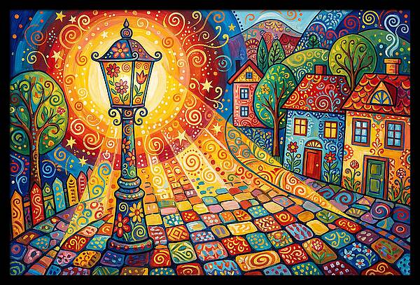 Street Lamp In Colorful Village