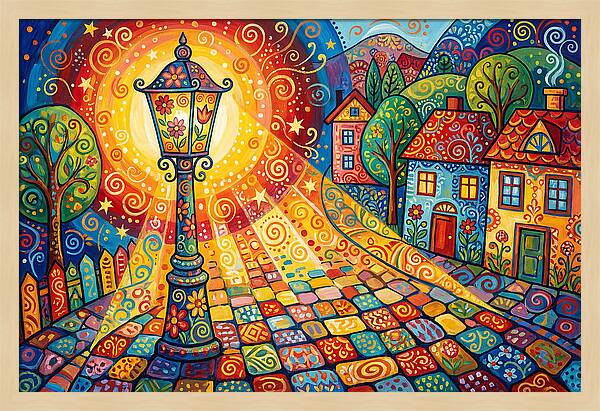 Street Lamp In Colorful Village
