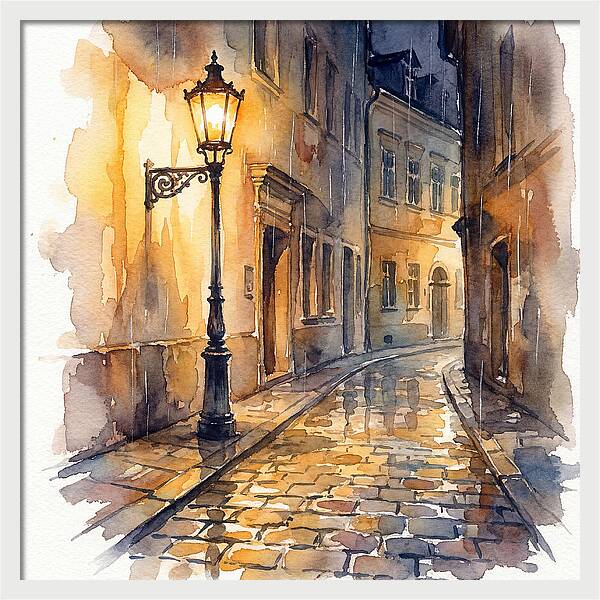 Street Lamp In Rainy Alley