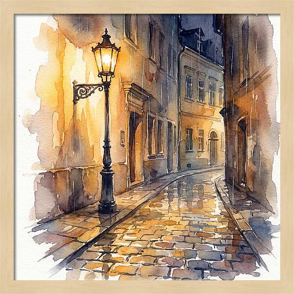 Street Lamp In Rainy Alley