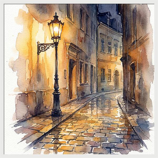Street Lamp In Rainy Alley