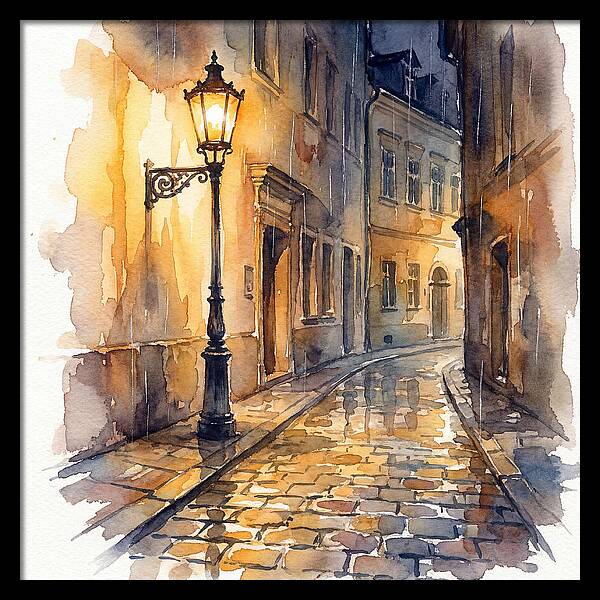 Street Lamp In Rainy Alley