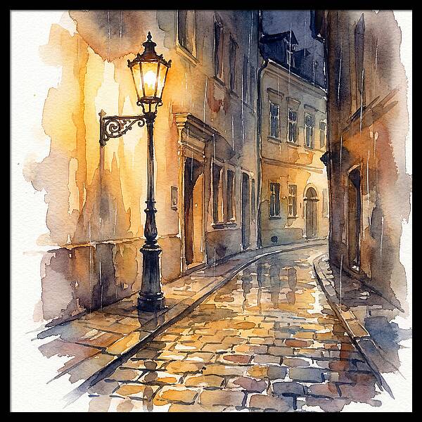 Street Lamp In Rainy Alley