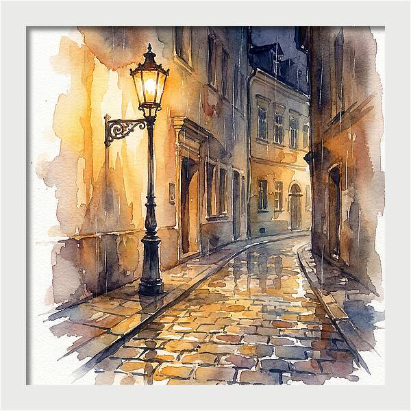 Street Lamp In Rainy Alley