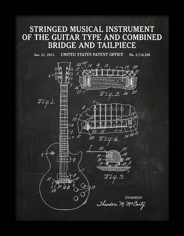 Stringed Instrument And Combined Bridge Gibson Les Paul Chalkboard Patent Us2714326a