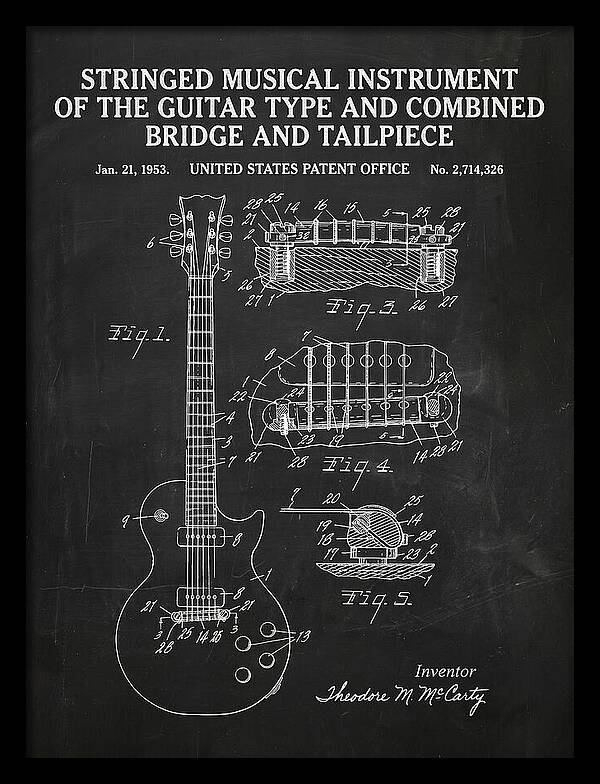Stringed Instrument And Combined Bridge Gibson Les Paul Chalkboard Patent Us2714326a