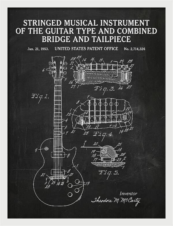Stringed Instrument And Combined Bridge Gibson Les Paul Chalkboard Patent Us2714326a