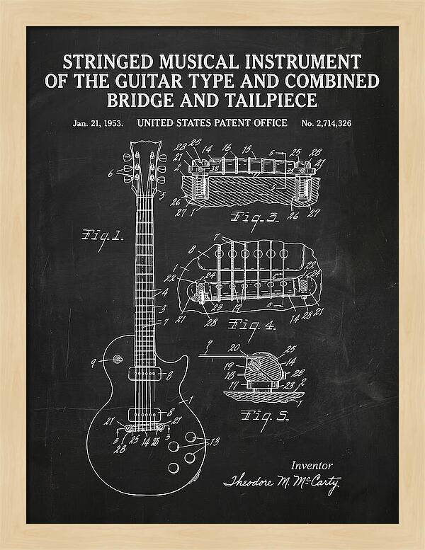 Stringed Instrument And Combined Bridge Gibson Les Paul Chalkboard Patent Us2714326a
