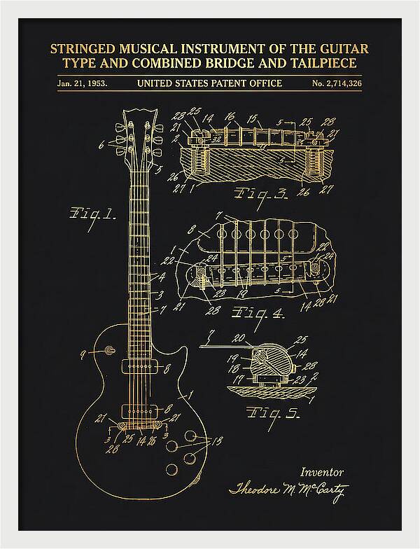 Stringed Instrument And Combined Bridge Gibson Les Paul Gold Patent Us2714326a