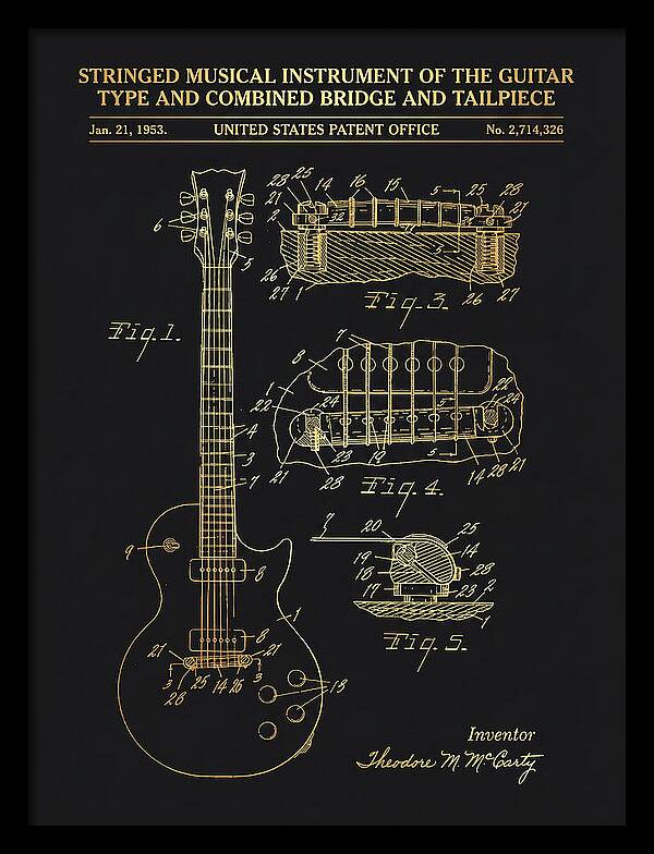 Stringed Instrument And Combined Bridge Gibson Les Paul Gold Patent Us2714326a