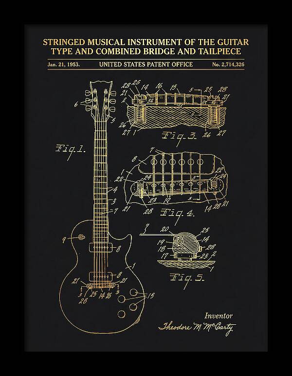Stringed Instrument And Combined Bridge Gibson Les Paul Gold Patent Us2714326a