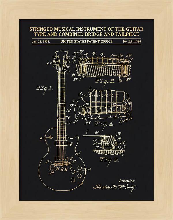 Stringed Instrument And Combined Bridge Gibson Les Paul Gold Patent Us2714326a