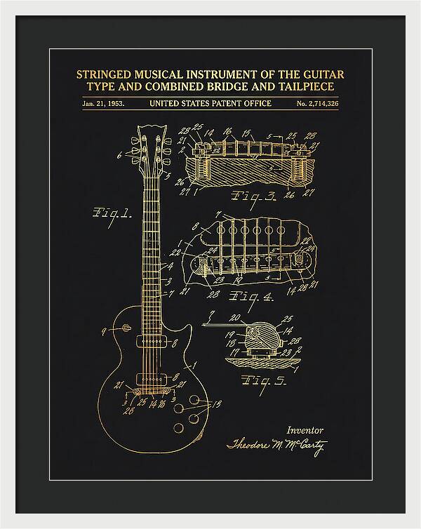 Stringed Instrument And Combined Bridge Gibson Les Paul Gold Patent Us2714326a