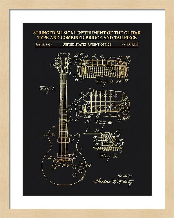 Stringed Instrument And Combined Bridge Gibson Les Paul Gold Patent Us2714326a