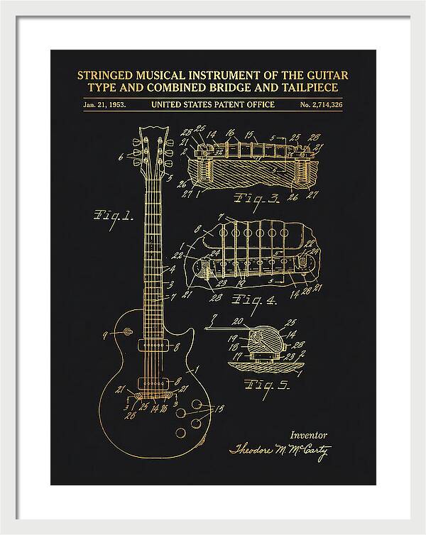 Stringed Instrument And Combined Bridge Gibson Les Paul Gold Patent Us2714326a