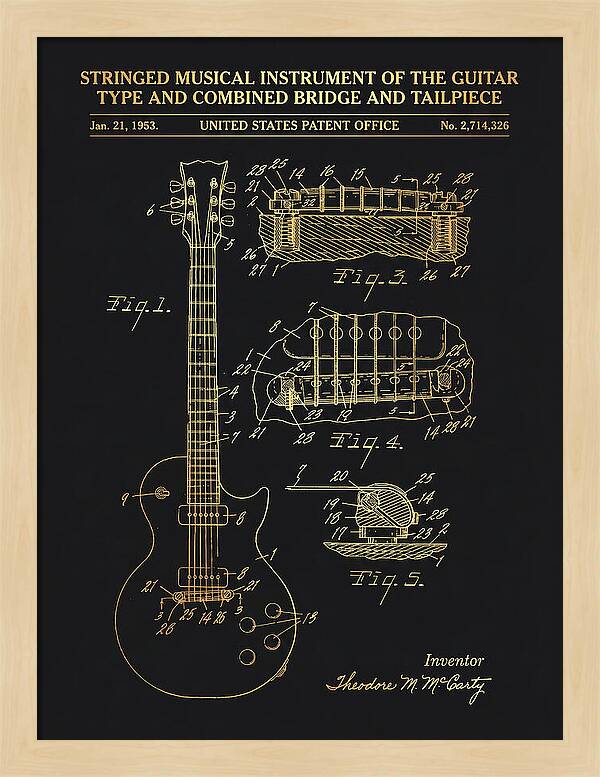 Stringed Instrument And Combined Bridge Gibson Les Paul Gold Patent Us2714326a