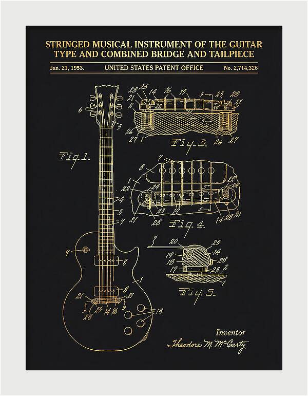 Stringed Instrument And Combined Bridge Gibson Les Paul Gold Patent Us2714326a