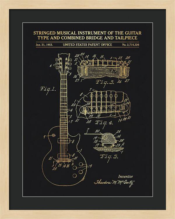 Stringed Instrument And Combined Bridge Gibson Les Paul Gold Patent Us2714326a