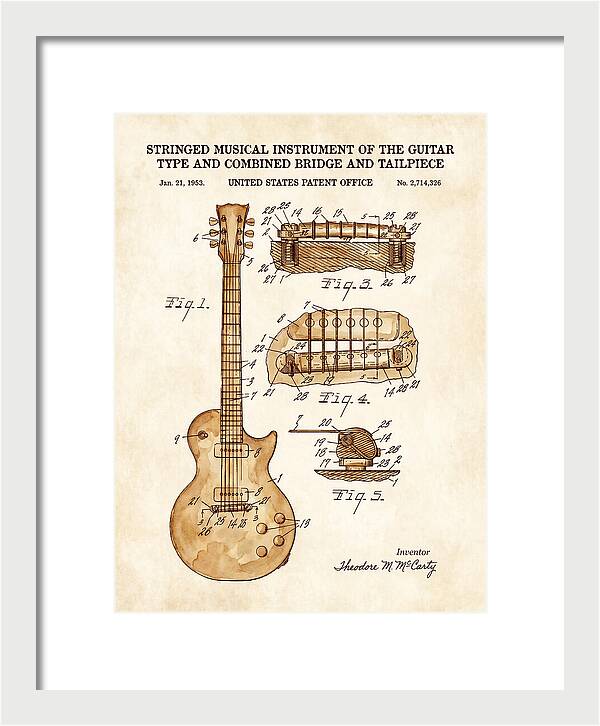 Stringed Instrument And Combined Bridge Gibson Les Paul Watercolor Patent Us2714326a
