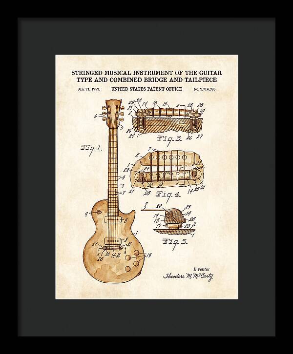 Stringed Instrument And Combined Bridge Gibson Les Paul Watercolor Patent Us2714326a