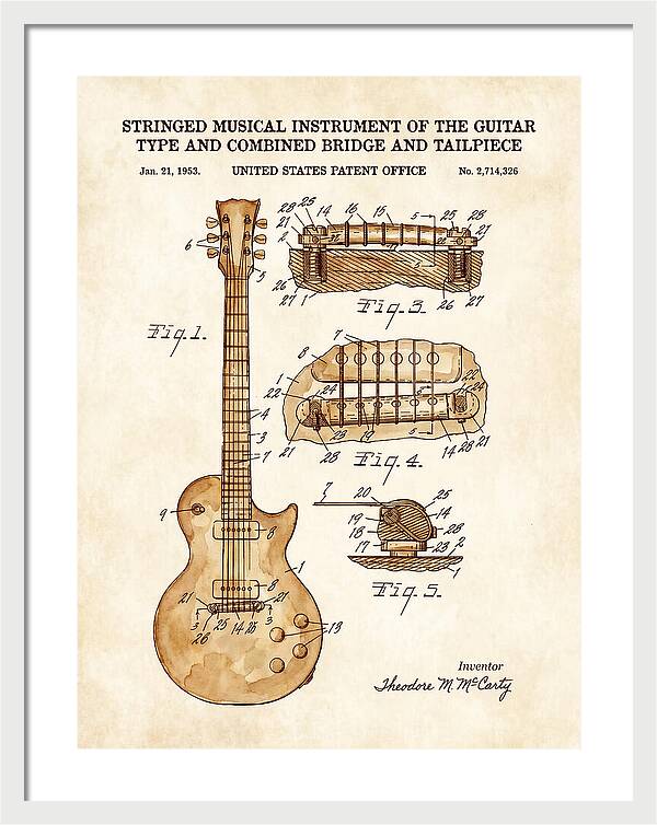 Stringed Instrument And Combined Bridge Gibson Les Paul Watercolor Patent Us2714326a