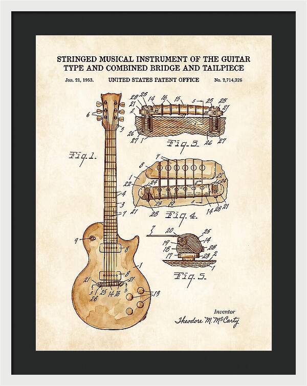 Stringed Instrument And Combined Bridge Gibson Les Paul Watercolor Patent Us2714326a