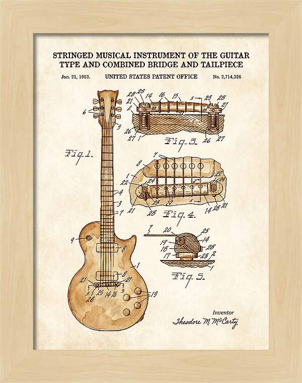 Stringed Instrument And Combined Bridge Gibson Les Paul Watercolor Patent Us2714326a