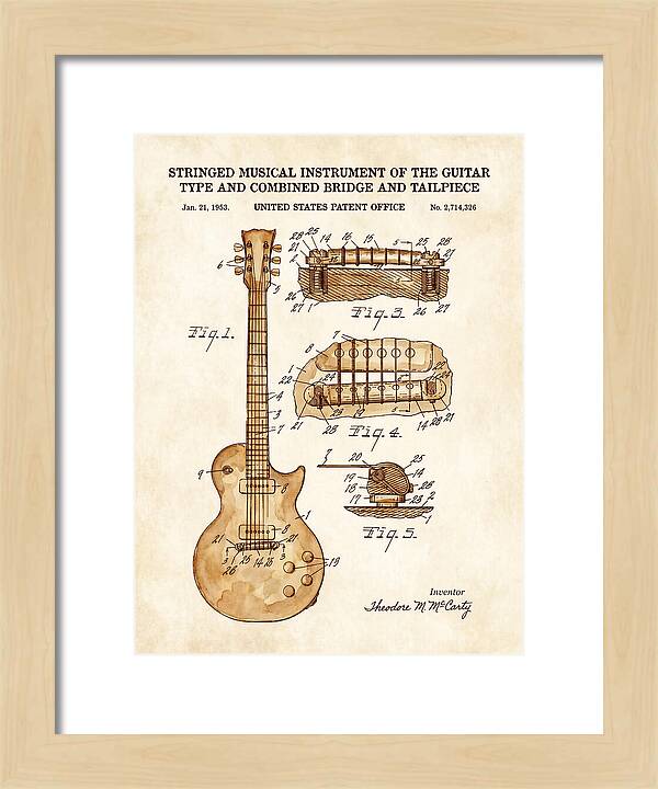 Stringed Instrument And Combined Bridge Gibson Les Paul Watercolor Patent Us2714326a