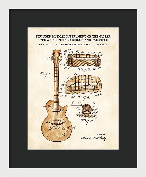 Stringed Instrument And Combined Bridge Gibson Les Paul Watercolor Patent Us2714326a