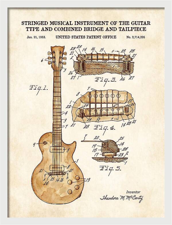 Stringed Instrument And Combined Bridge Gibson Les Paul Watercolor Patent Us2714326a