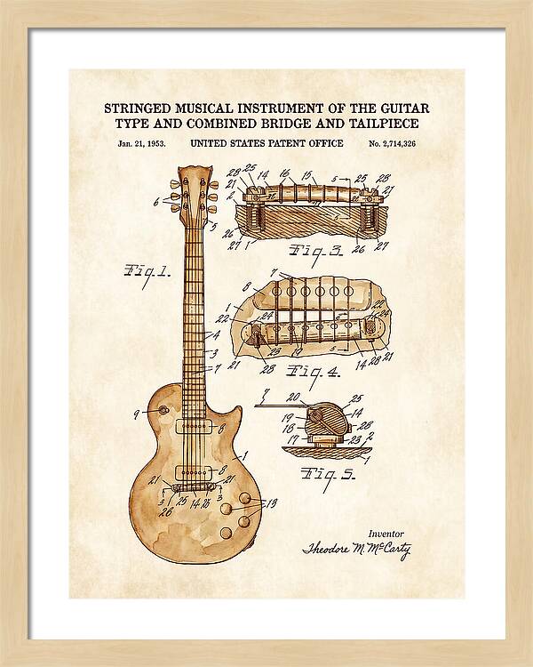 Stringed Instrument And Combined Bridge Gibson Les Paul Watercolor Patent Us2714326a
