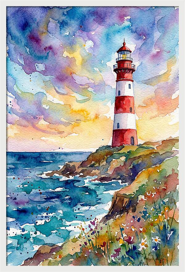 Striped Lighthouse At Dusk
