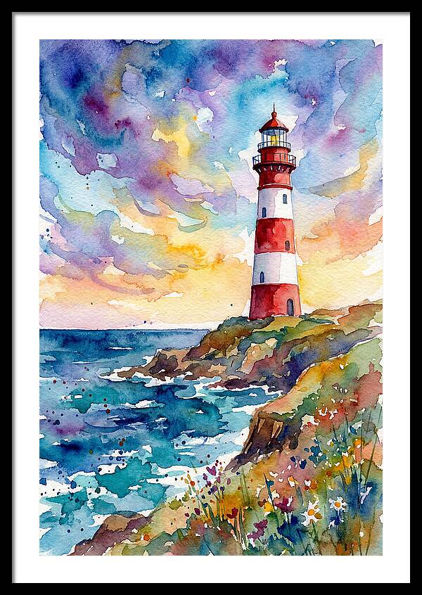 Striped Lighthouse At Dusk