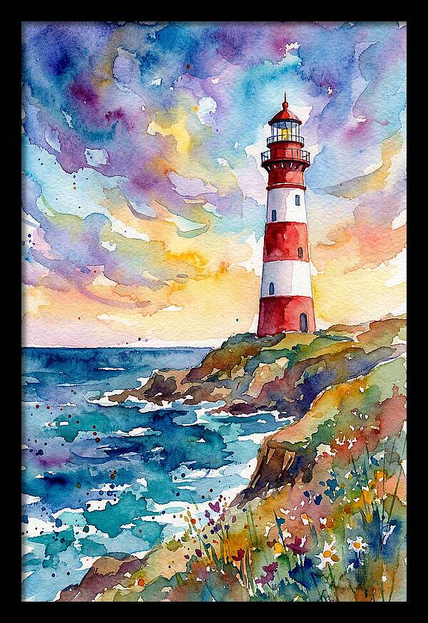 Striped Lighthouse At Dusk