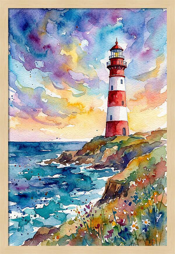 Striped Lighthouse At Dusk