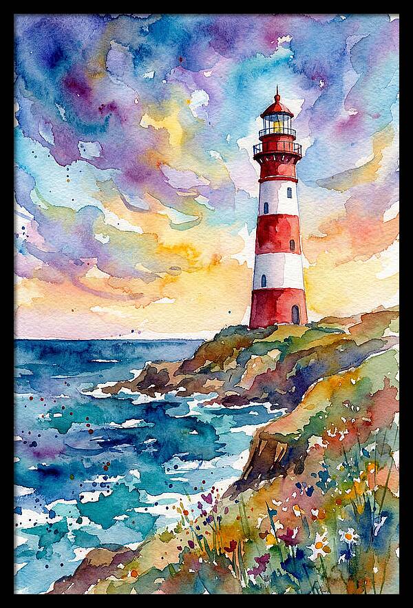 Striped Lighthouse At Dusk