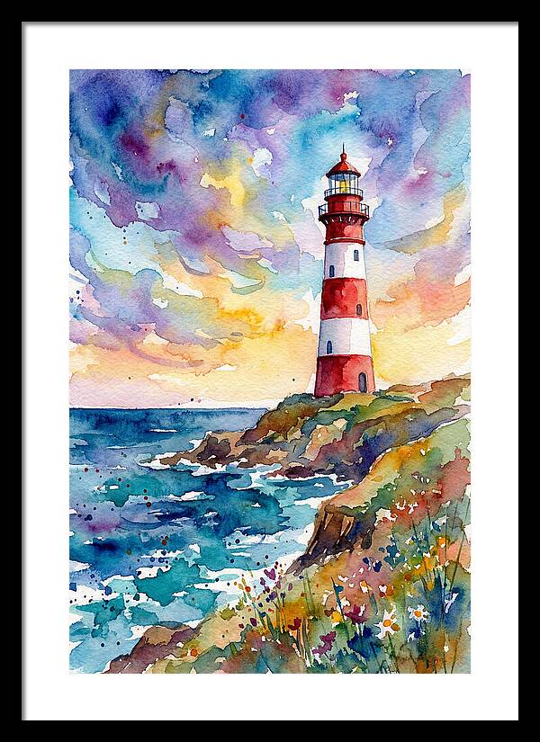Striped Lighthouse At Dusk