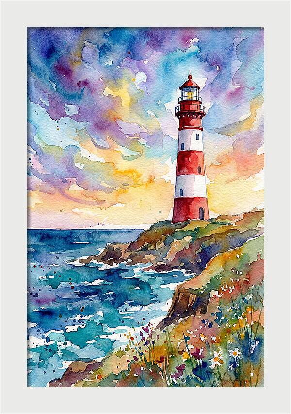 Striped Lighthouse At Dusk