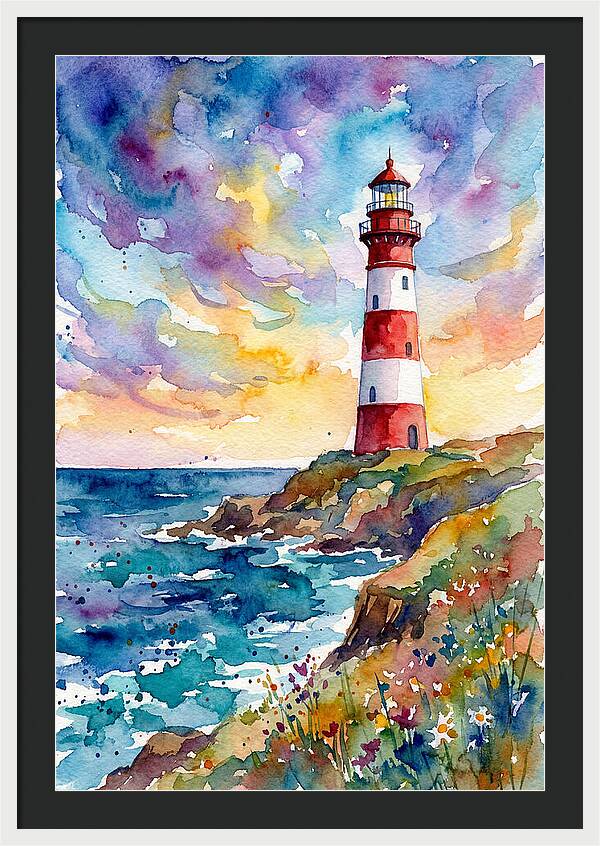 Striped Lighthouse At Dusk