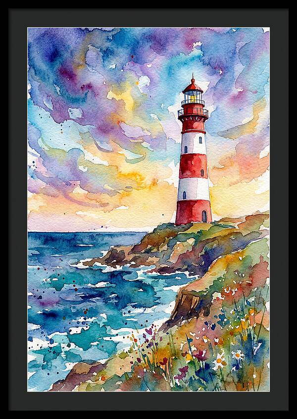 Striped Lighthouse At Dusk