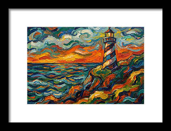 Striped Lighthouse At Sunset