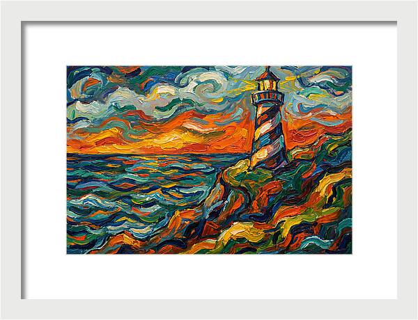 Striped Lighthouse At Sunset