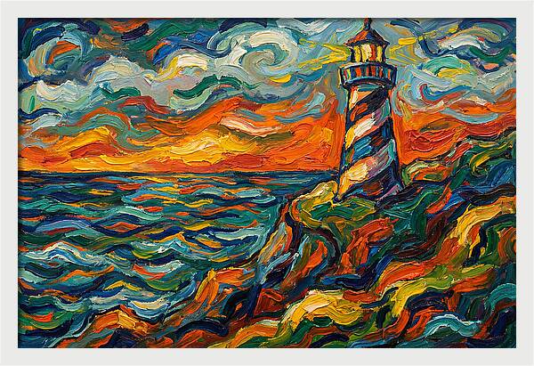 Striped Lighthouse At Sunset