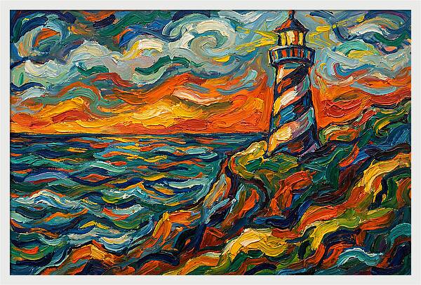 Striped Lighthouse At Sunset