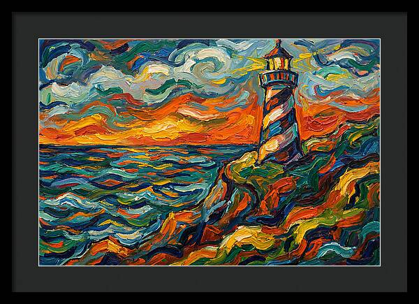 Striped Lighthouse At Sunset
