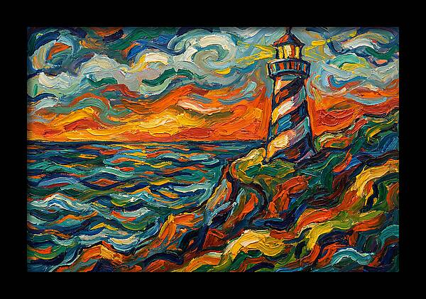Striped Lighthouse At Sunset