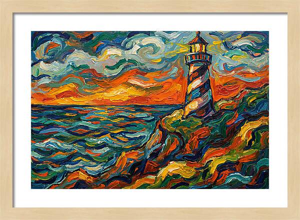 Striped Lighthouse At Sunset
