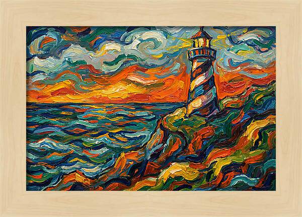 Striped Lighthouse At Sunset