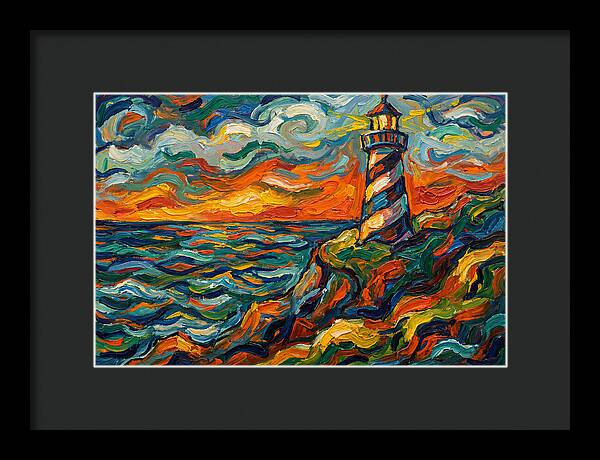Striped Lighthouse At Sunset