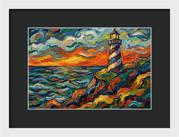 Striped Lighthouse At Sunset